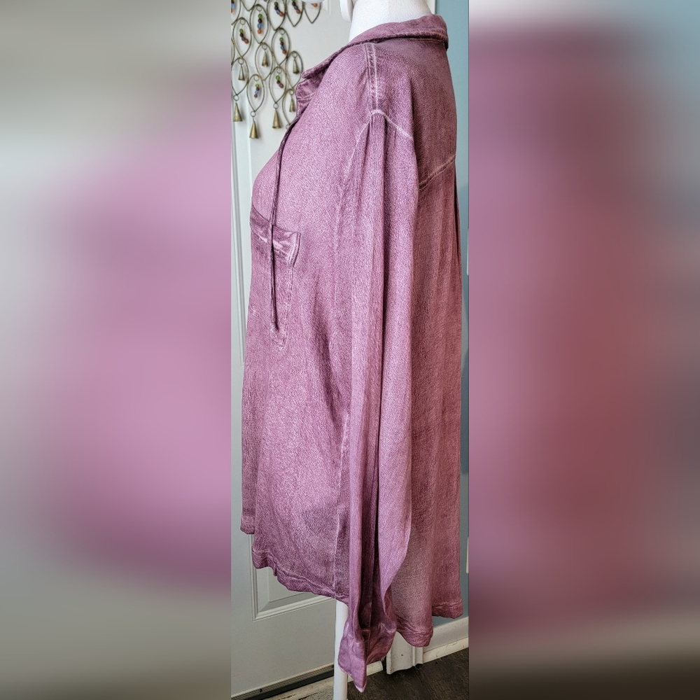 Rock & Republic Lace-Up V Neck High Low Tunic Womens XL Distressed Wine Long-sle - Picture 3 of 10
